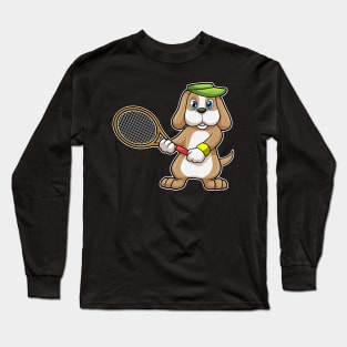 Dog at Tennis with Tennis racket & Cap Long Sleeve T-Shirt